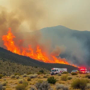 Wildfire burning in rugged terrain near Pala Casino