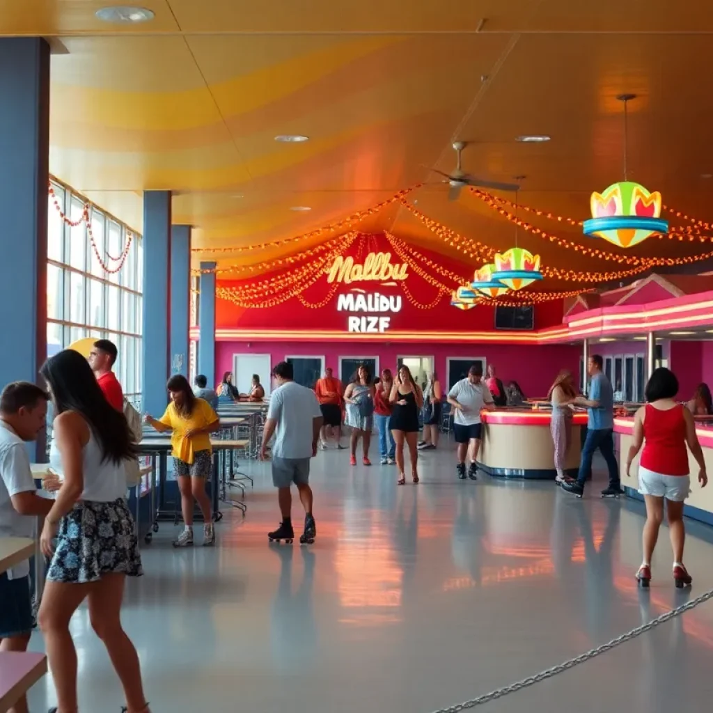Visitors enjoying the Malibu Barbie Cafe and roller rink experience in San Diego.