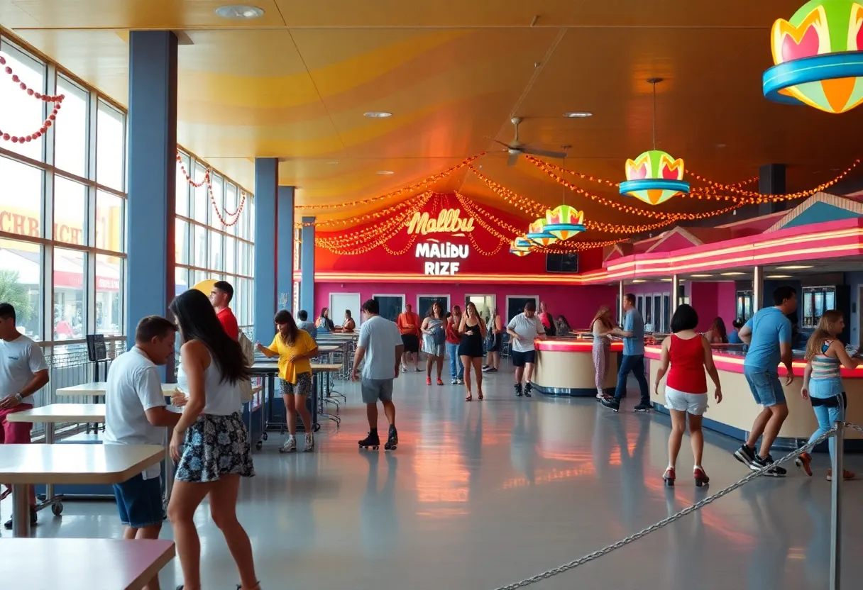 Visitors enjoying the Malibu Barbie Cafe and roller rink experience in San Diego.