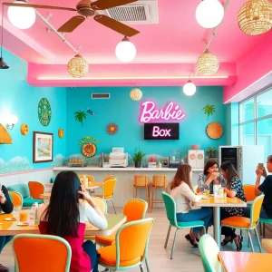 Colorful and retro-themed Malibu Barbie Café setup