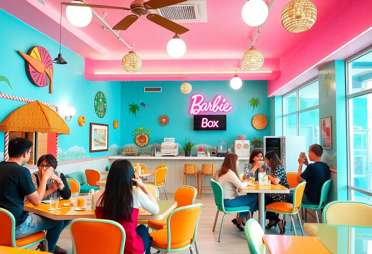 Colorful and retro-themed Malibu Barbie Café setup