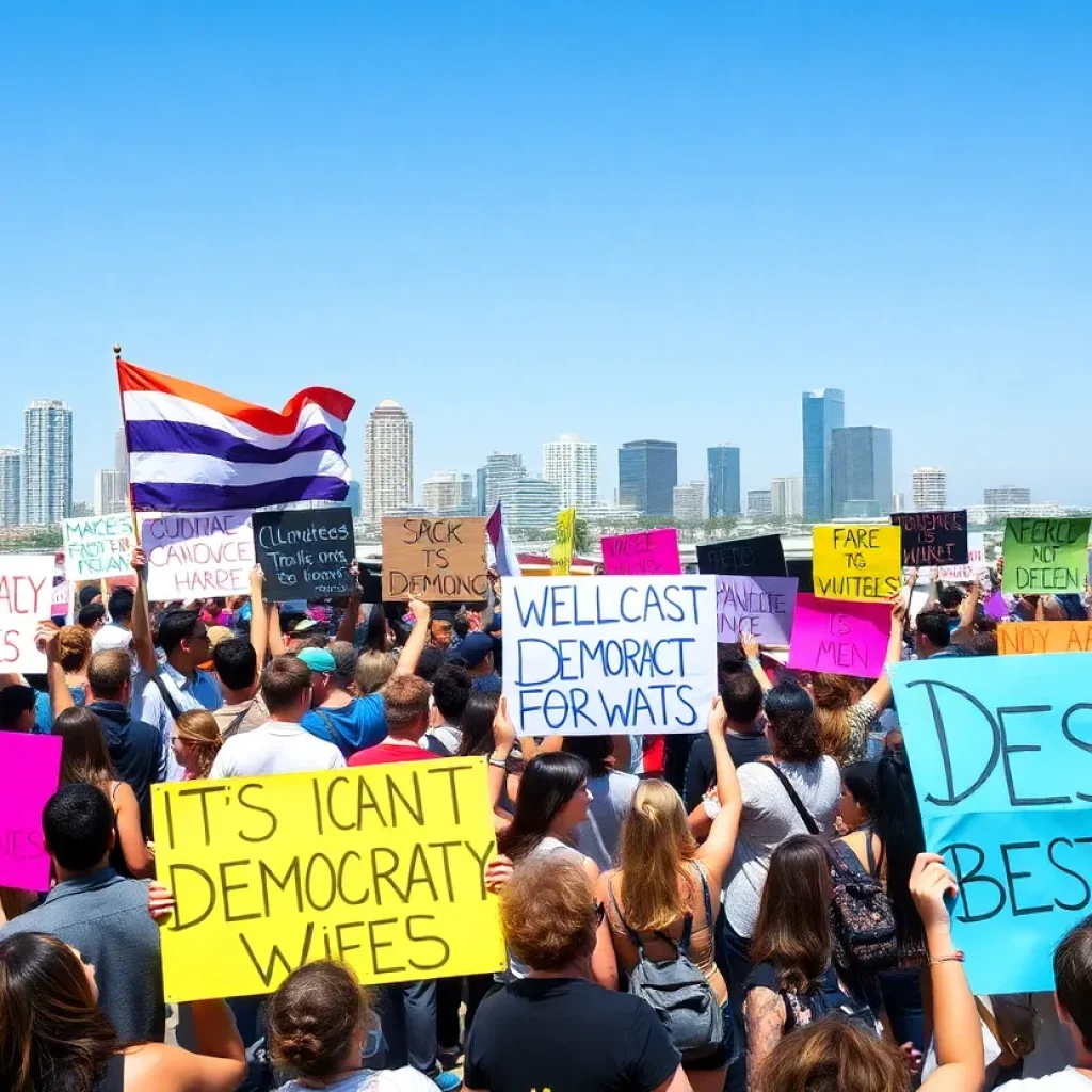 Crowd of protesters at No Kings protest in San Diego