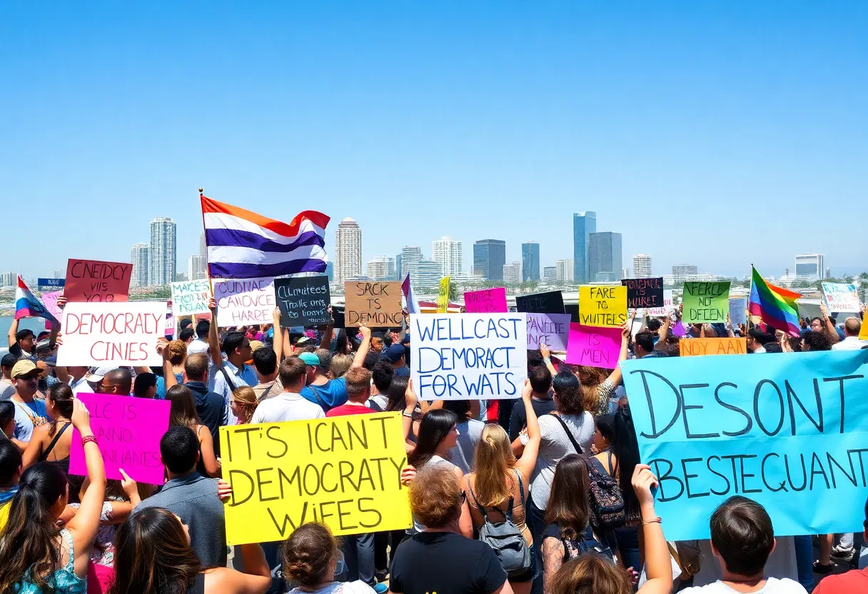 Crowd of protesters at No Kings protest in San Diego
