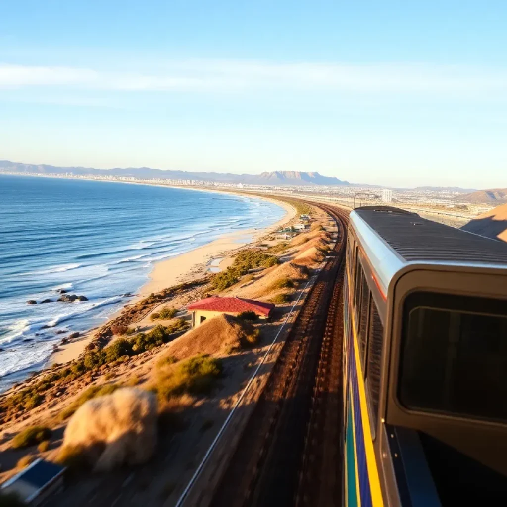 Pacific Surfliner train traveling along the coast