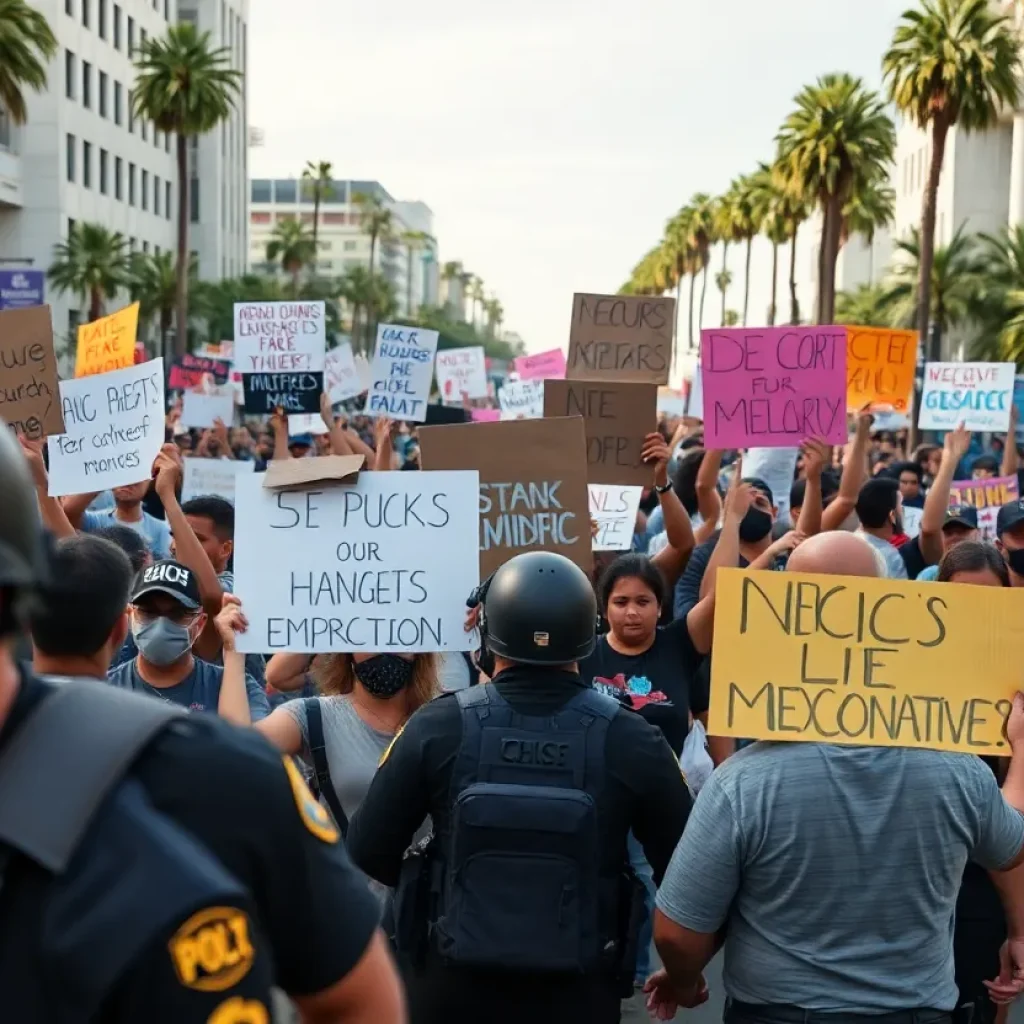 Protesters in Los Angeles demonstrating against immigration raids