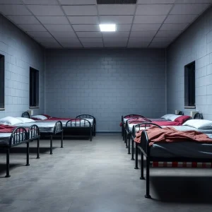 Empty beds in a closed homeless shelter in San Diego
