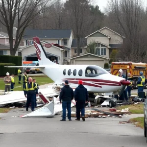 Aftermath of a small aircraft crash in a San Diego neighborhood