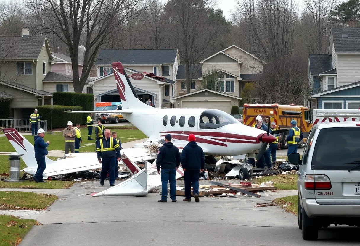Aftermath of a small aircraft crash in a San Diego neighborhood