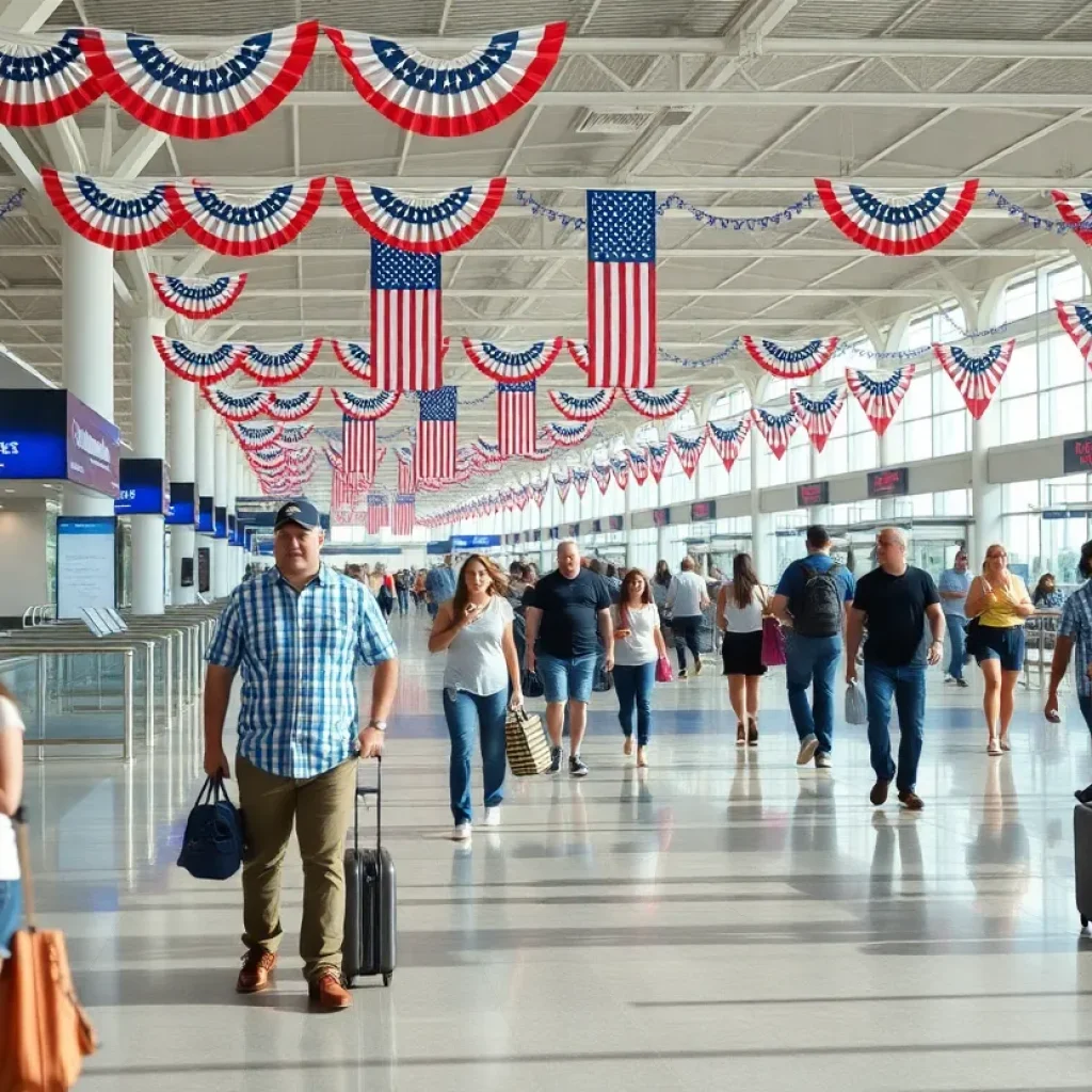 Crowded San Diego International Airport Terminal during Fourth of July