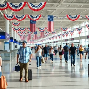 Crowded San Diego International Airport Terminal during Fourth of July