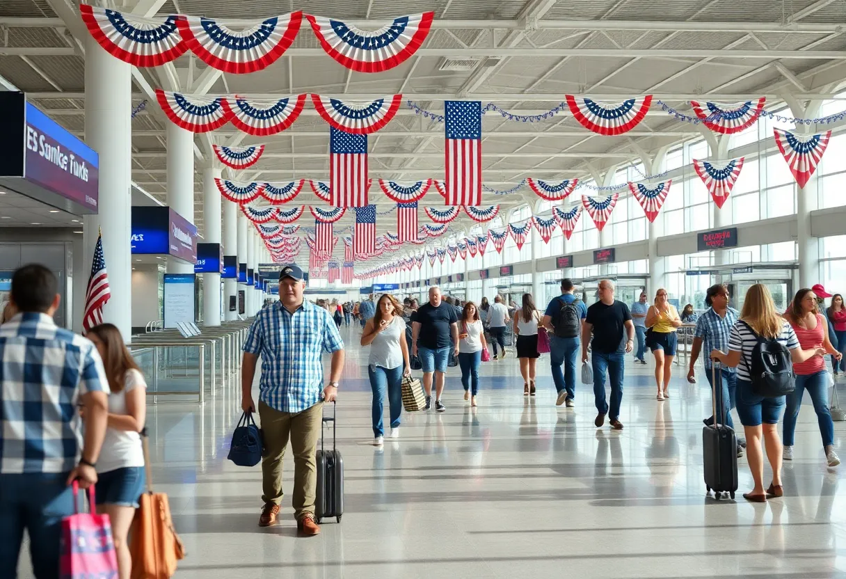 Crowded San Diego International Airport Terminal during Fourth of July