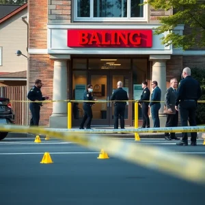 Police investigation scene at a bank