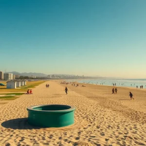 Community enjoying San Diego beach with fire rings and restrooms