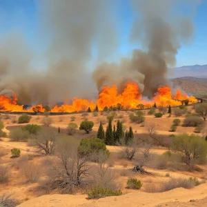 A brush fire raging in San Diego County, California