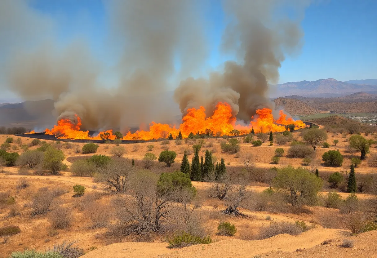 A brush fire raging in San Diego County, California