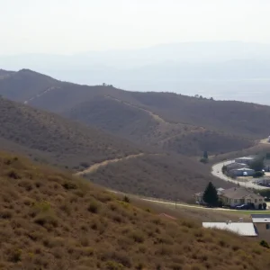 Aerial view of brush management areas in San Diego highlighting wildfire risks.