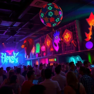 Crowd dancing at a themed party in San Diego for Comic-Con
