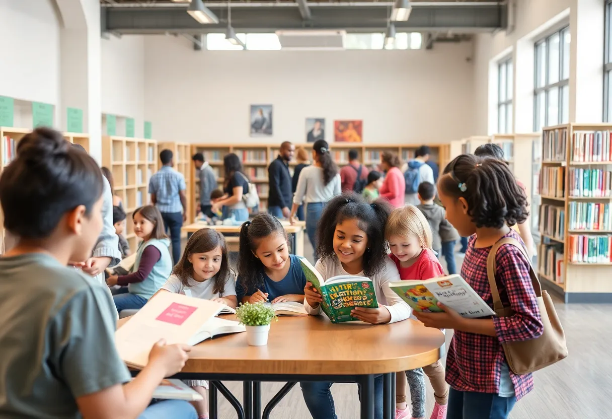 Community members engaging in activities at a San Diego library