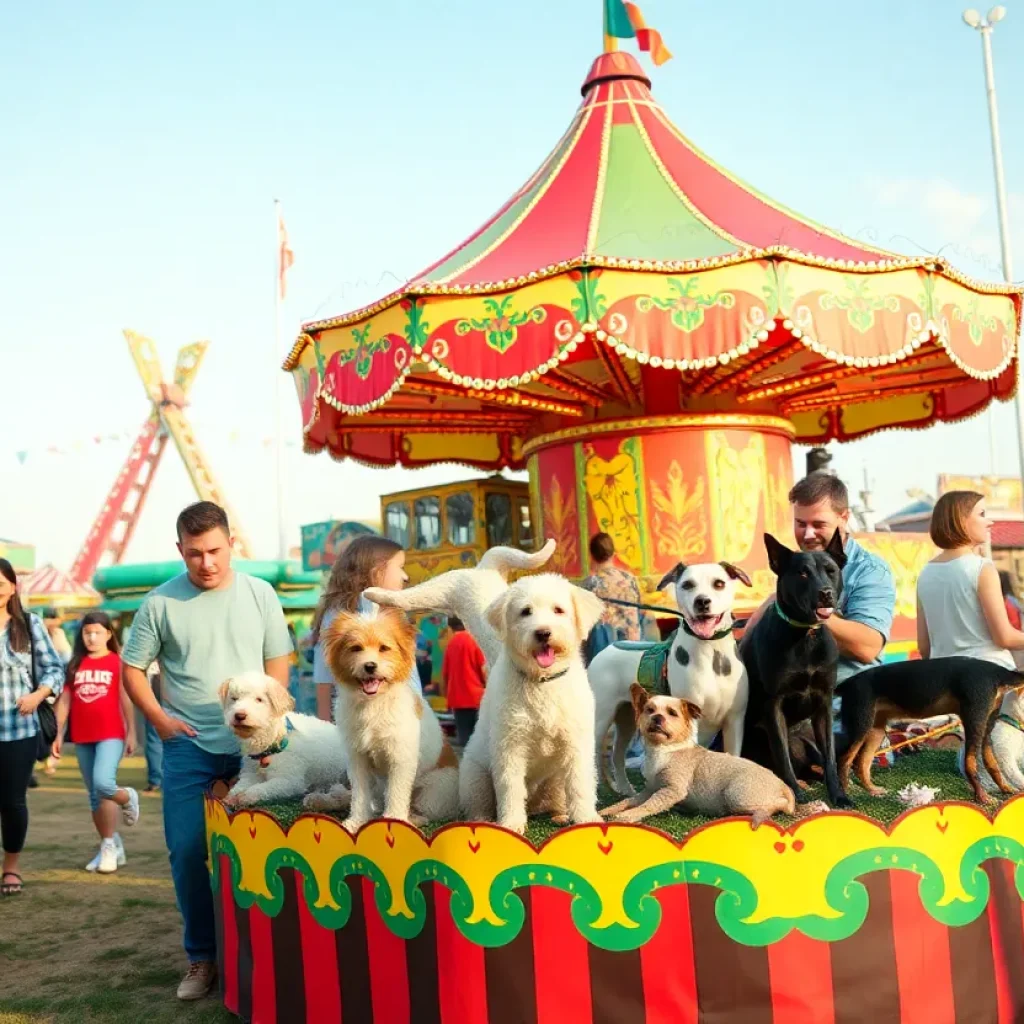 Families enjoying the San Diego County Fair with pets at the center