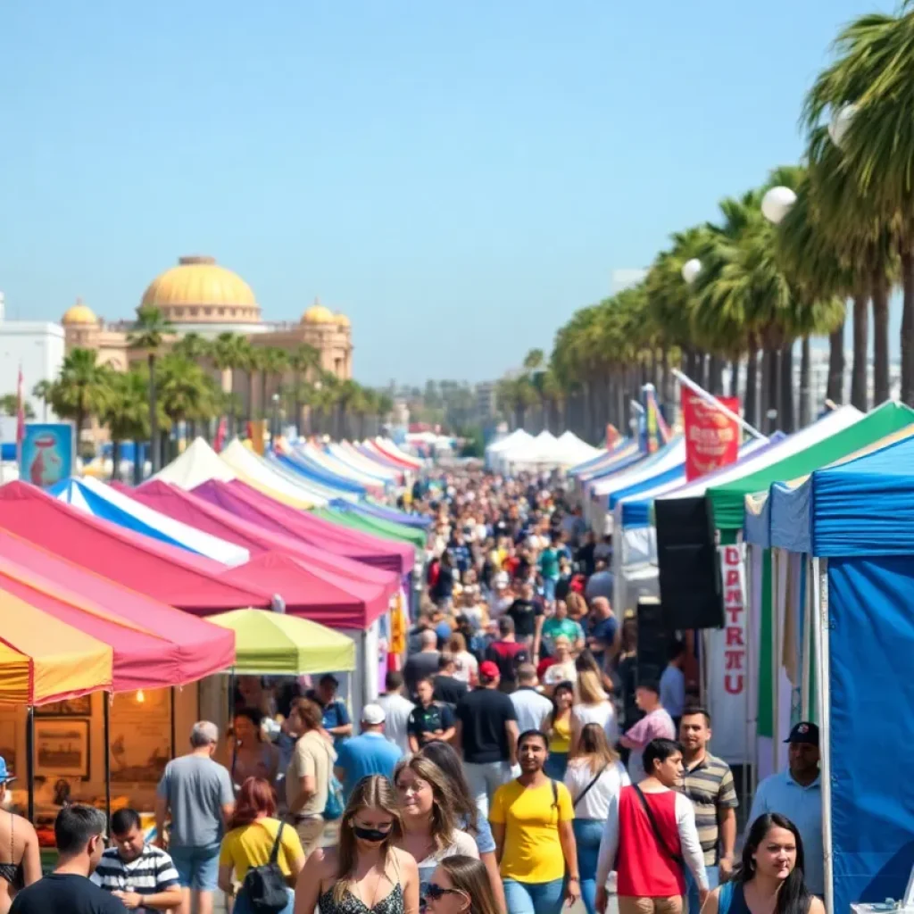 Vibrant festival atmosphere in San Diego with food vendors and attendees