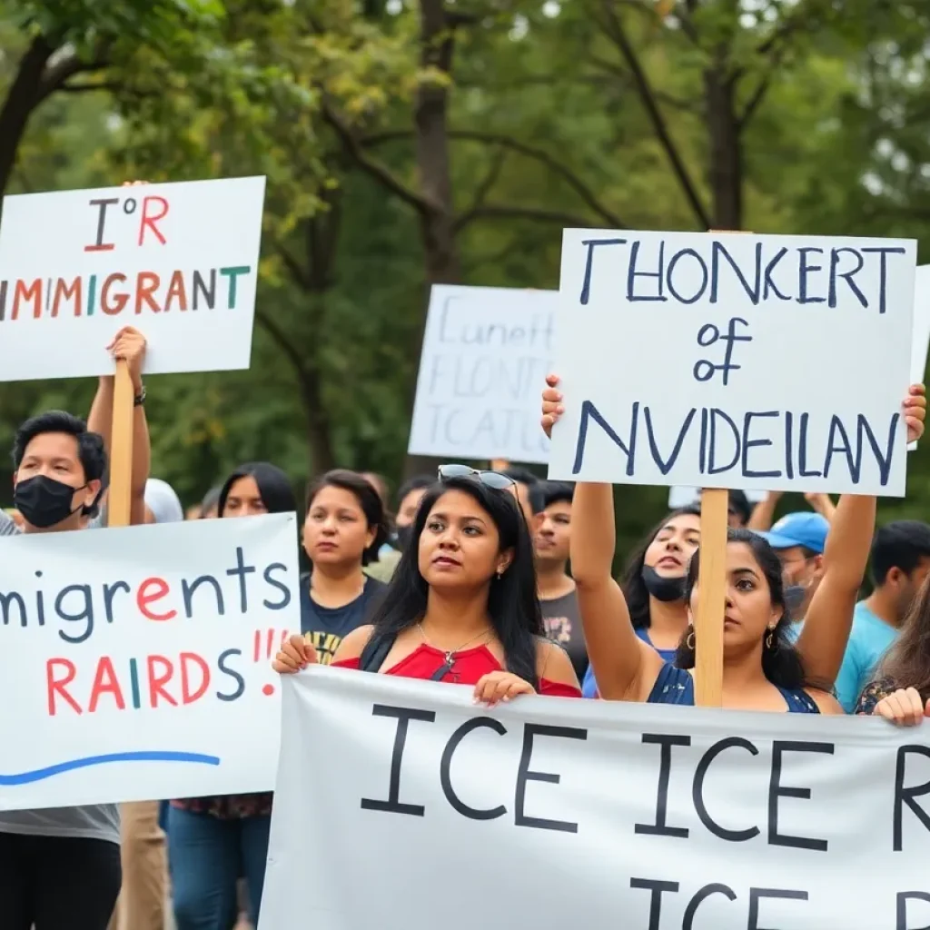 Community rally in San Diego advocating for immigrant rights against ICE raids