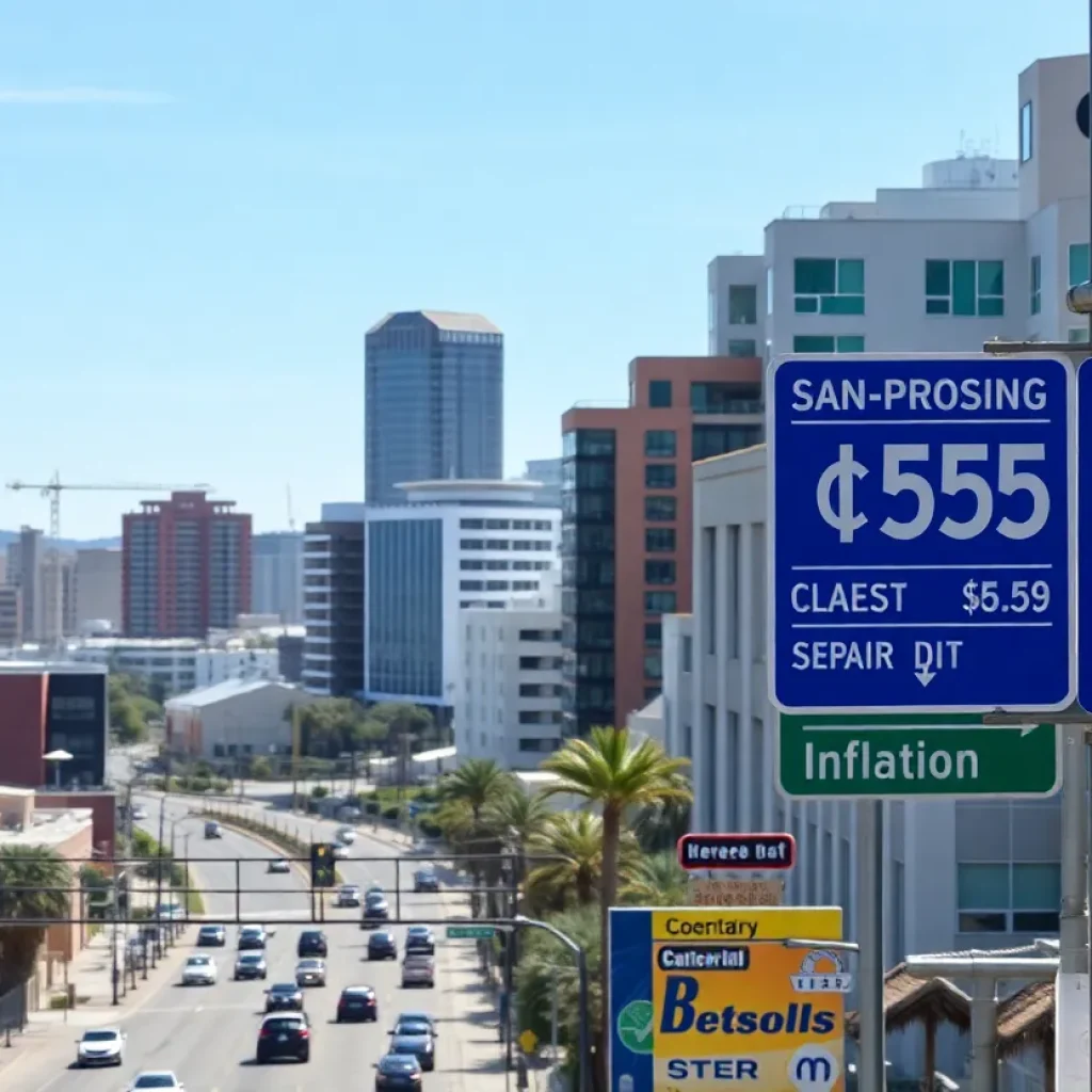 San Diego cityscape with inflation visuals
