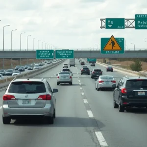Busy Interstate 15 in San Diego showing traffic patterns.
