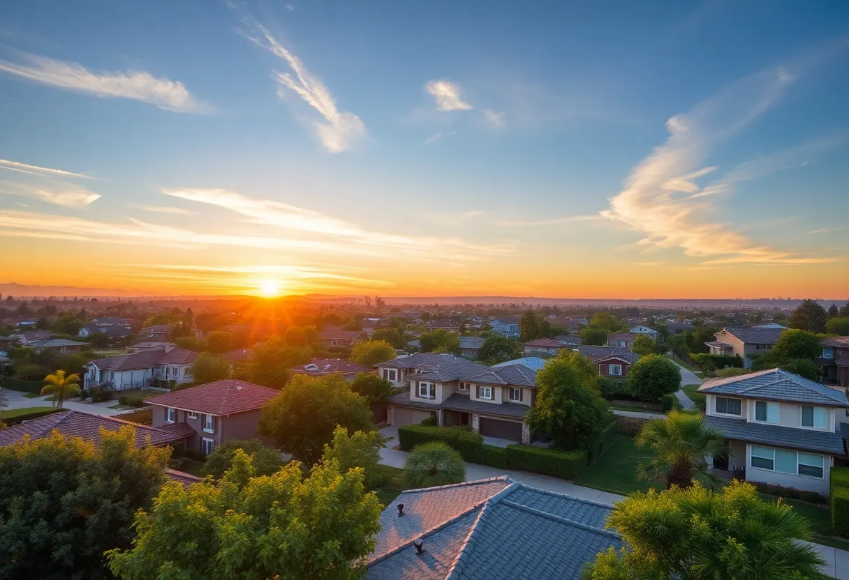 Scenic view of homes in a San Diego neighborhood at sunset
