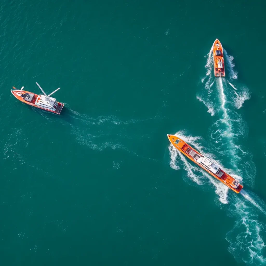 Rescue boats searching the ocean for crash victims near San Diego.