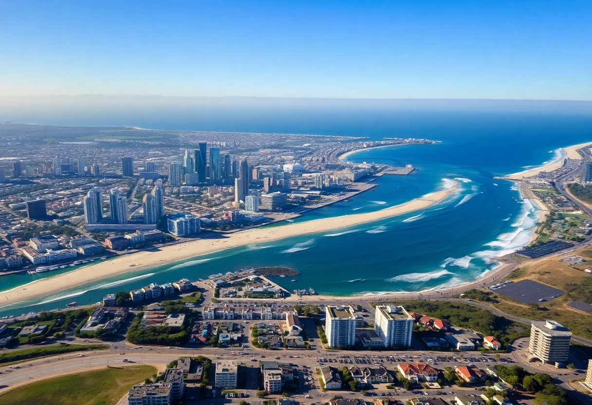 Aerial view of San Diego skyline with beaches