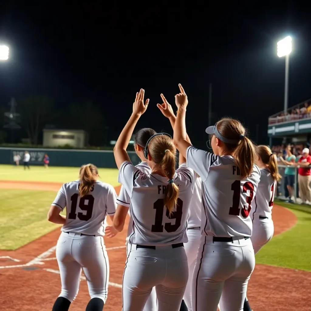 San Diego State softball team celebrating after a home run