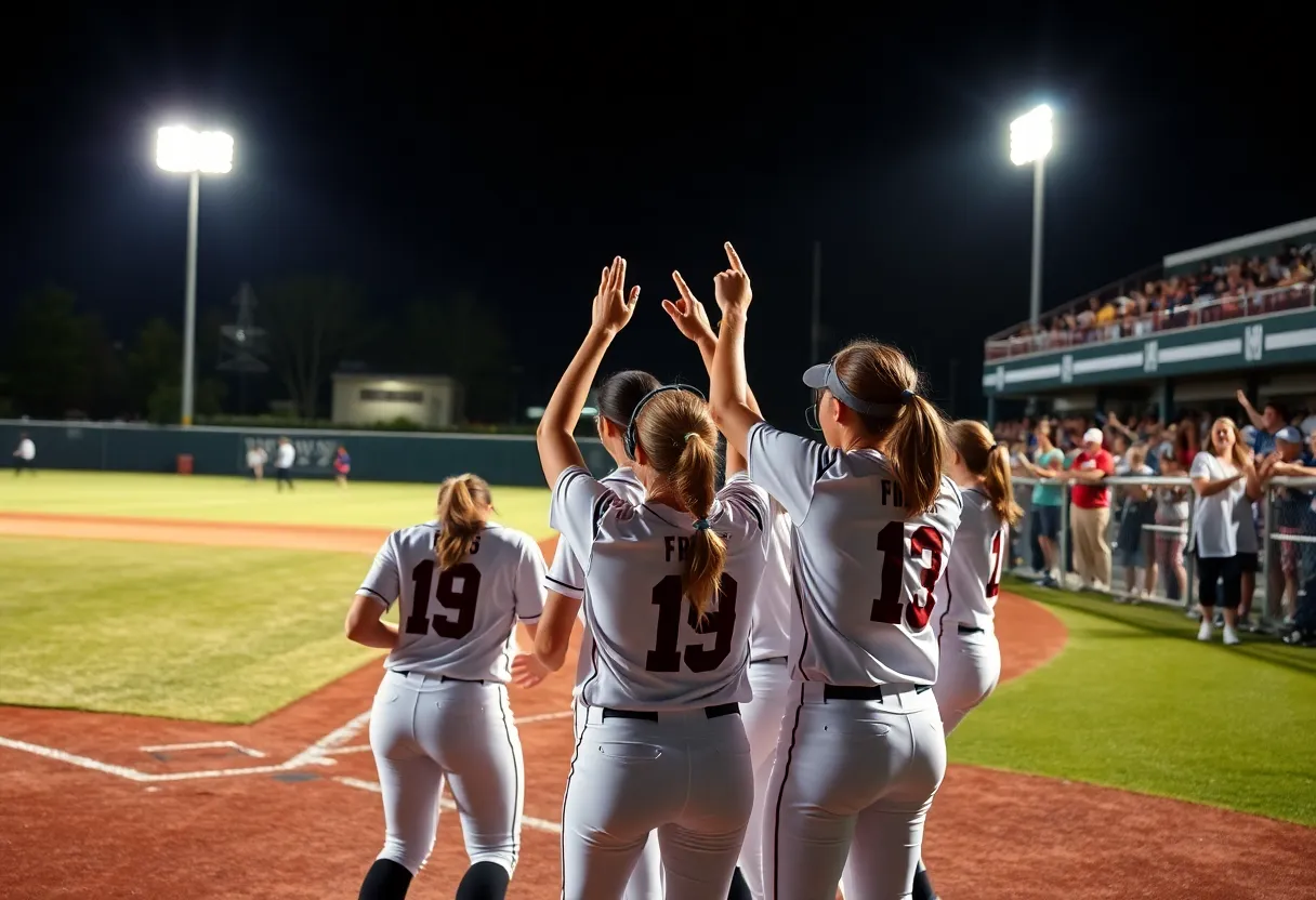 San Diego State softball team celebrating after a home run