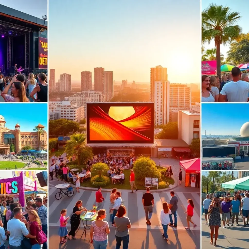 Collage of events happening in San Diego including concerts and festivals