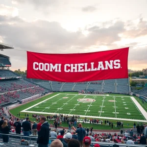 Stadium imagery representing college conference realignment
