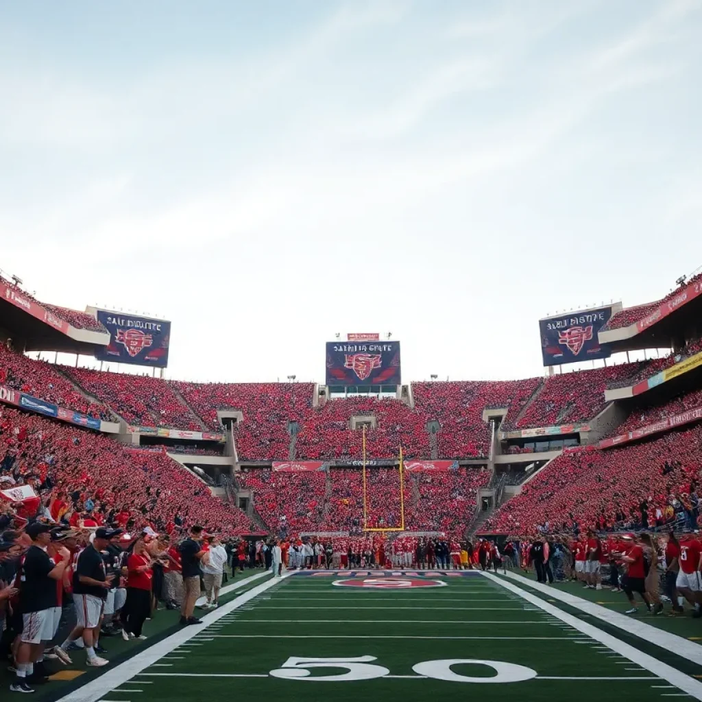 Crowd cheering at San Diego State football game