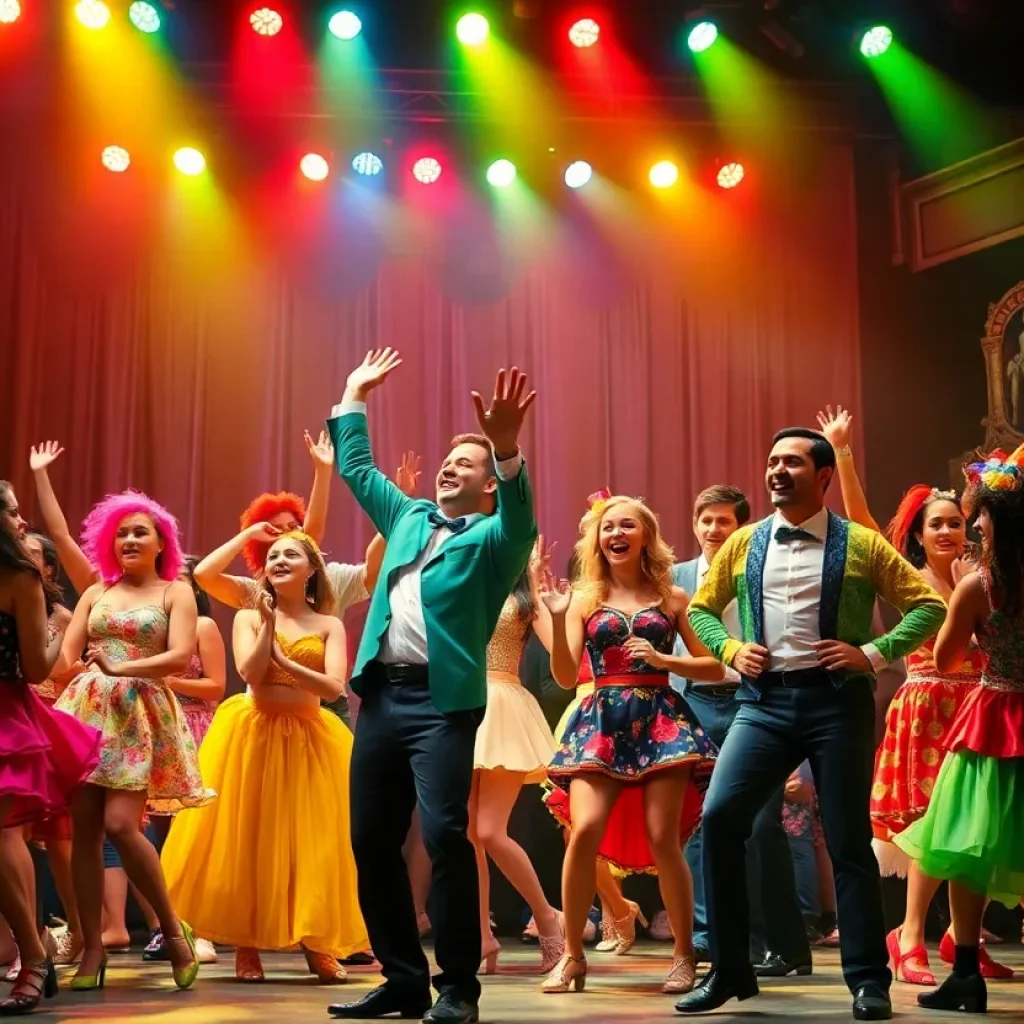 Scene from The Book of Mormon musical showcasing vibrant choreography.