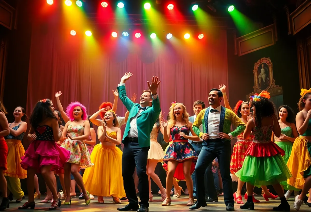 Scene from The Book of Mormon musical showcasing vibrant choreography.