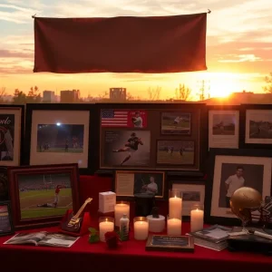 A tribute display for Gregg Nassen featuring memorabilia