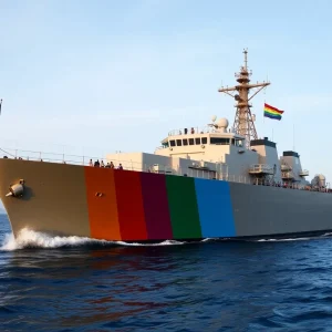 USNS Harvey Milk with rainbow colors to celebrate LGBTQ+ pride.
