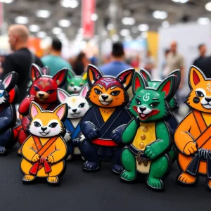 Display of Zoo Jitsu Fighters enamel pins
