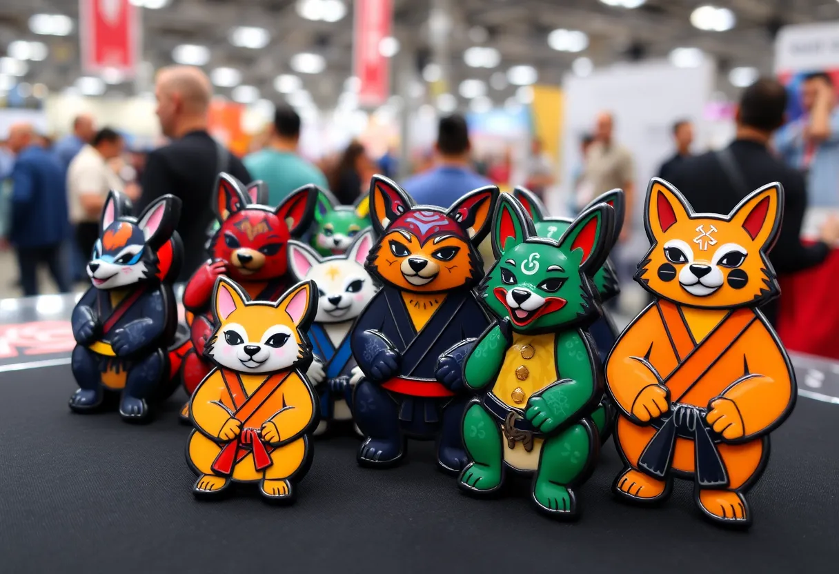 Display of Zoo Jitsu Fighters enamel pins