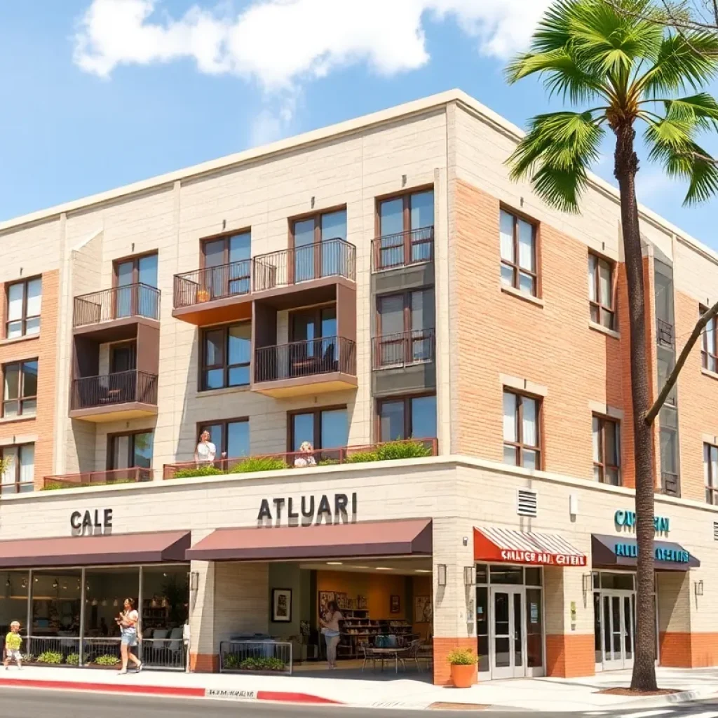 Conceptual design of the 101 Ash St. redevelopment plan with affordable housing and community spaces.