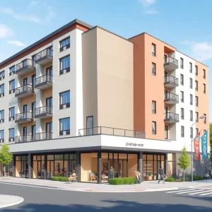 Conceptual image of affordable housing redevelopment project.