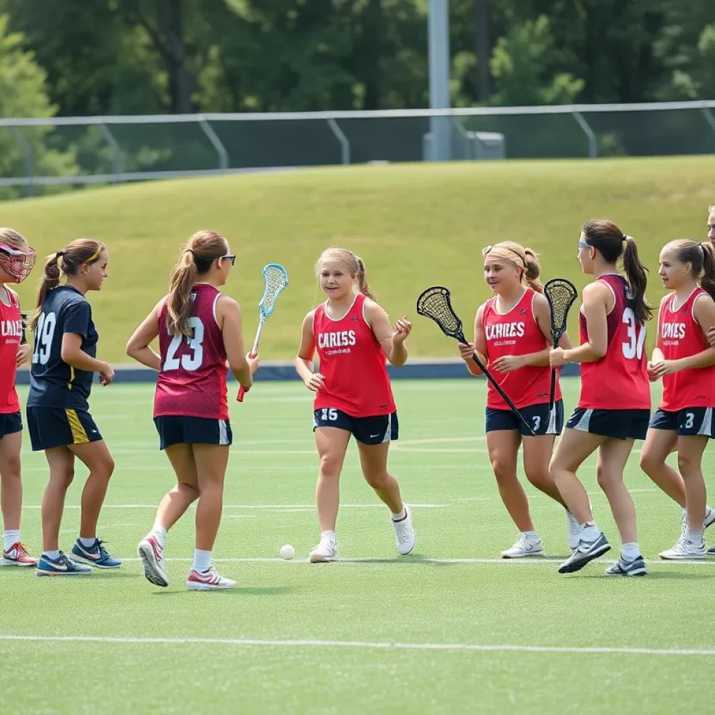 Young female athletes practicing lacrosse at San Diego State University