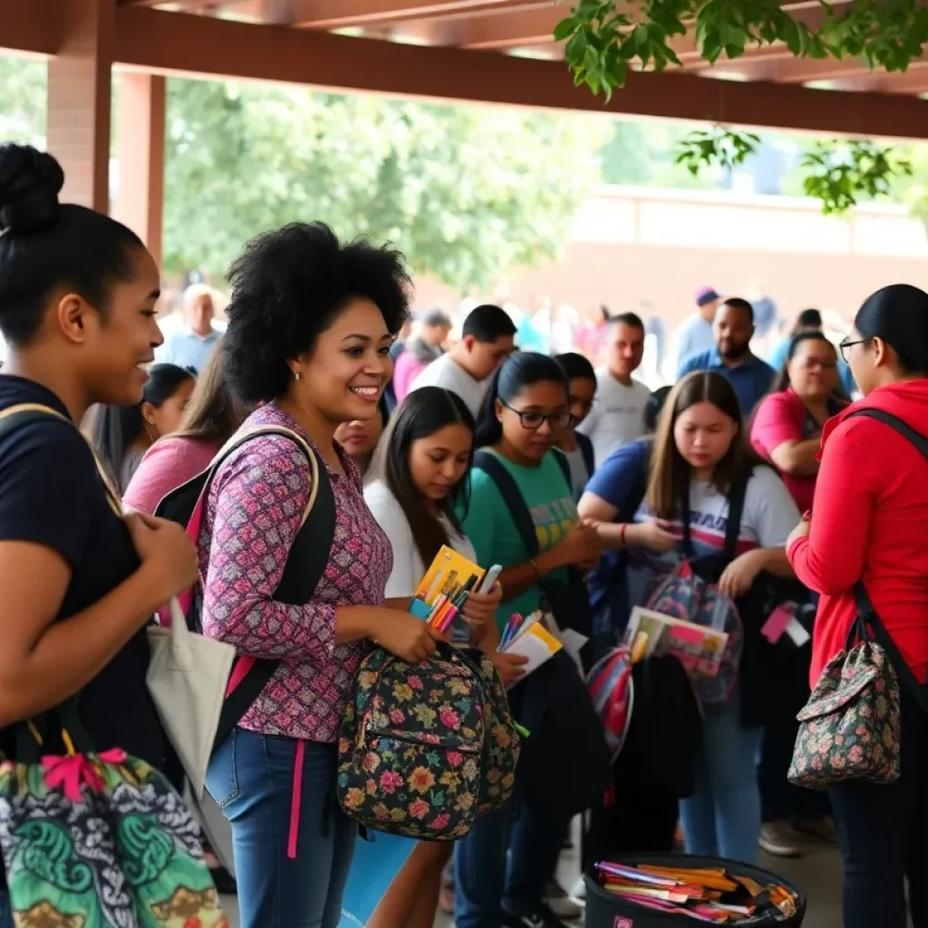 Community volunteers participating in the North Island Credit Union backpack drive.