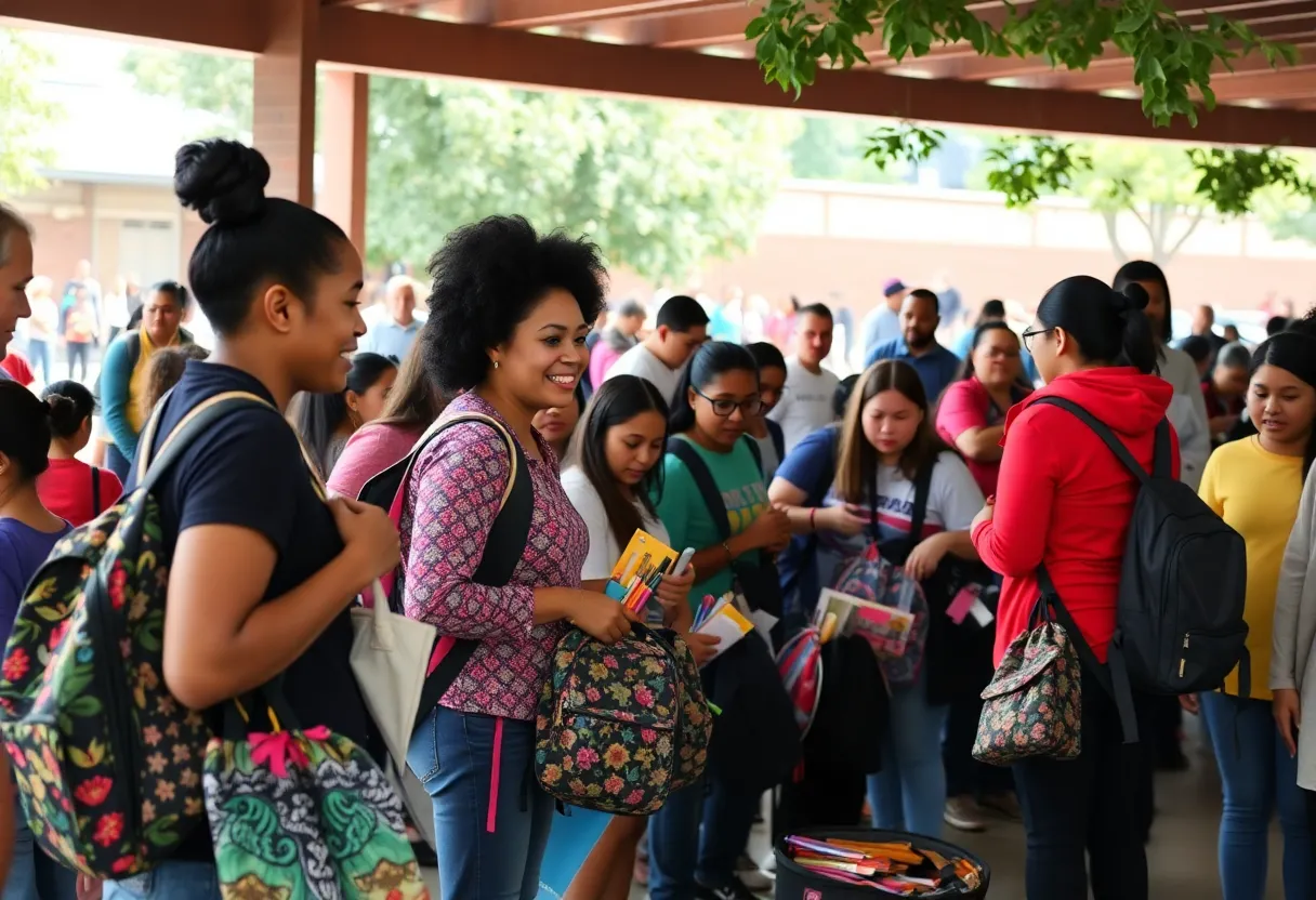 Community volunteers participating in the North Island Credit Union backpack drive.
