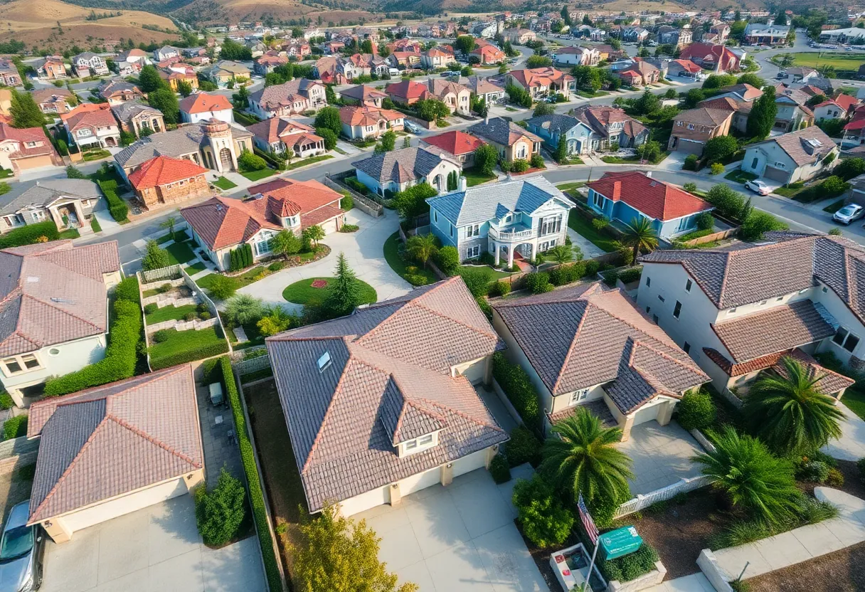 Aerial view of California homes indicating investor ownership