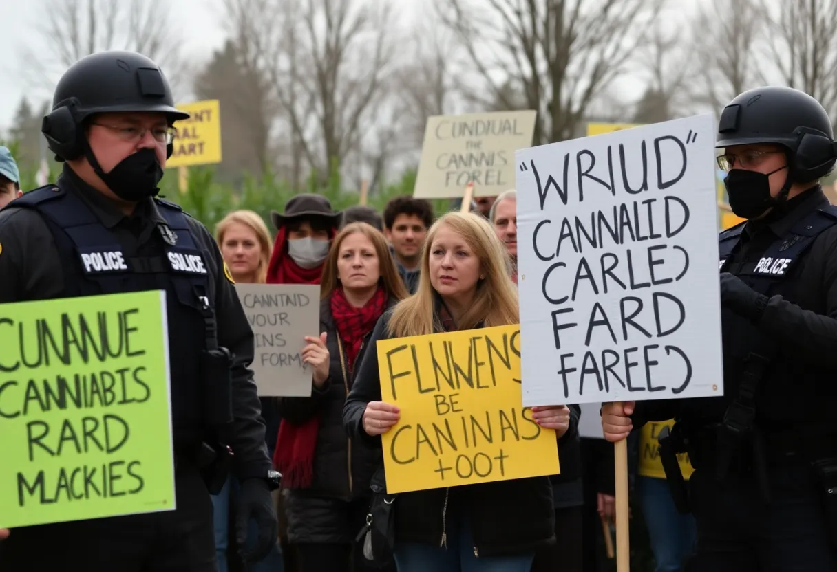 Protesters gather against immigration raids at cannabis farms in California