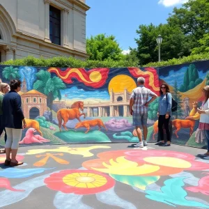 Vibrant chalk art masterpiece located outside Timken Museum of Art in San Diego.