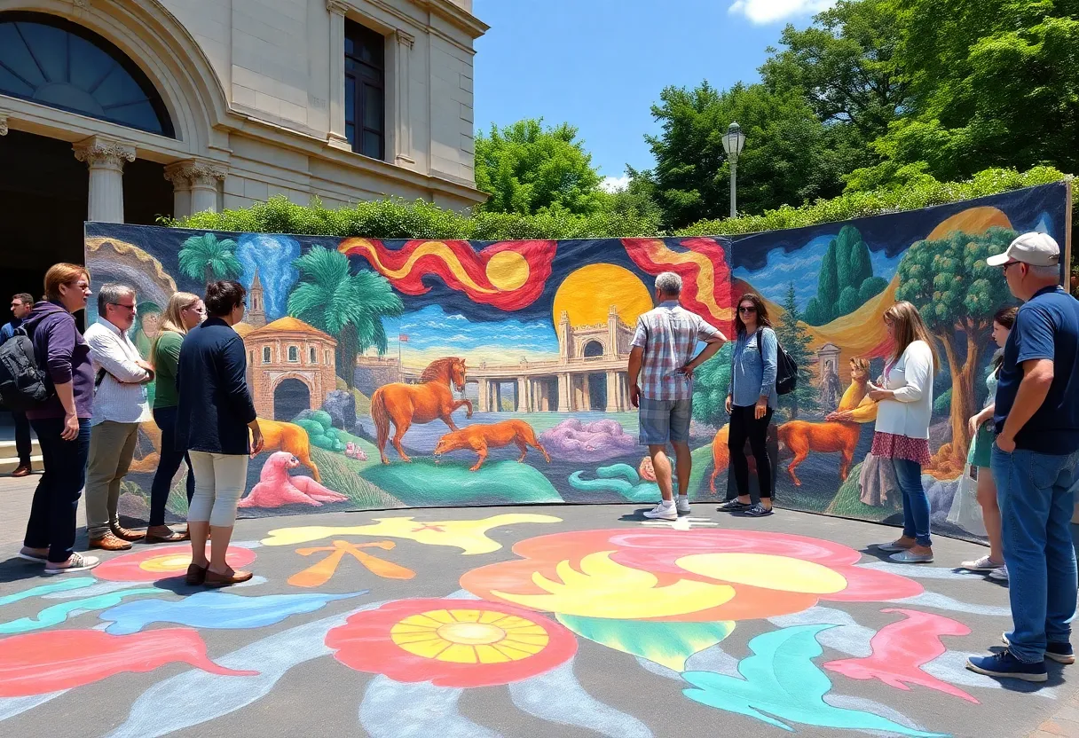 Vibrant chalk art masterpiece located outside Timken Museum of Art in San Diego.